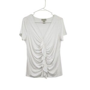 Banana Republic Vintage Women's Stretch Ruffle Front V-neck Top - L